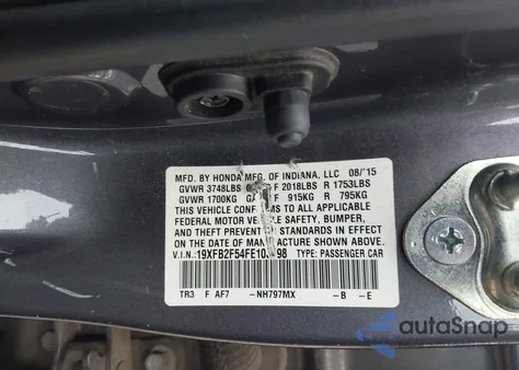 2015 Honda Civic Lx z USA, uszkodzony, nr VIN 19XFB2F54FE103098